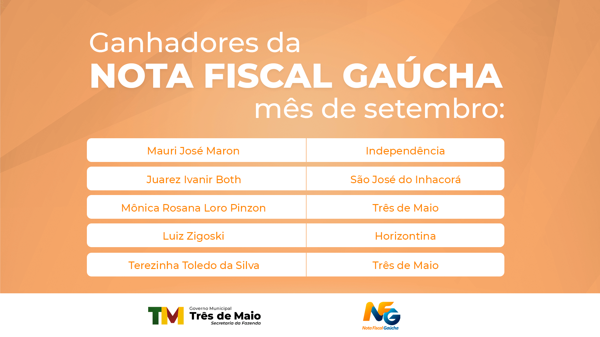 NOTA FISCAL GAÚCHA REALIZA SORTEIO DO MÊS DE SETEMBRO